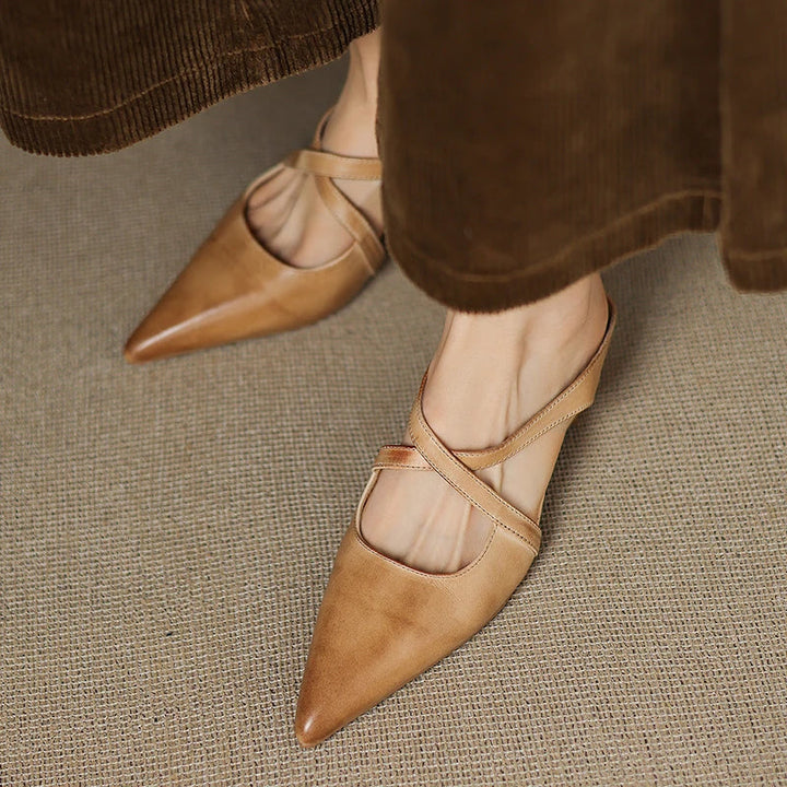 Siena Leather Cross-Strap Mules
