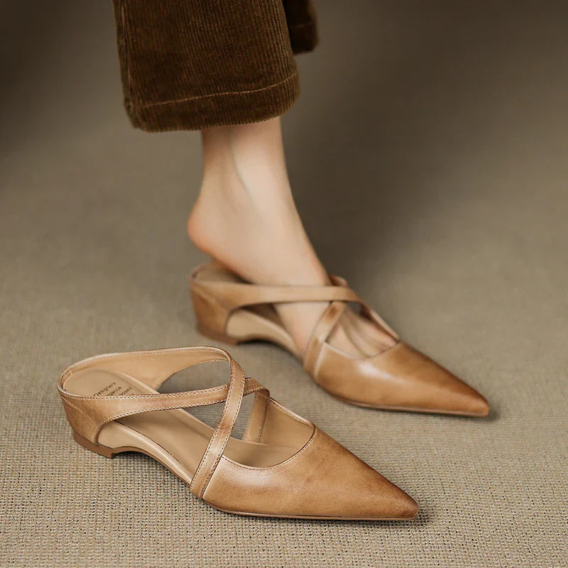 Siena Leather Cross-Strap Mules